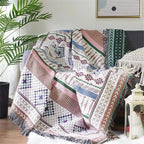 Jacquard Woven Throw with Plaited Fringes, 130 x 160 cm