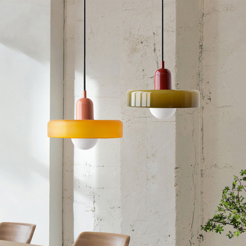 Bauhaus Style Coloured Glass Pendant Light, E27, Ø25-35cm