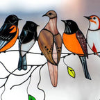 Stained Glass Style Bird Suncatcher with 7 Birds, 20.5cm