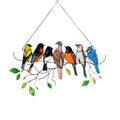 Stained Glass Style Bird Suncatcher with 7 Birds, 20.5cm