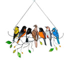 Stained Glass Style Bird Suncatcher with 7 Birds, 20.5cm