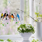 Stained Glass Style Bird Suncatcher with 7 Birds, 20.5cm