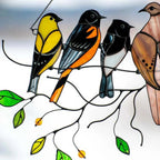 Stained Glass Style Bird Suncatcher with 7 Birds, 20.5cm