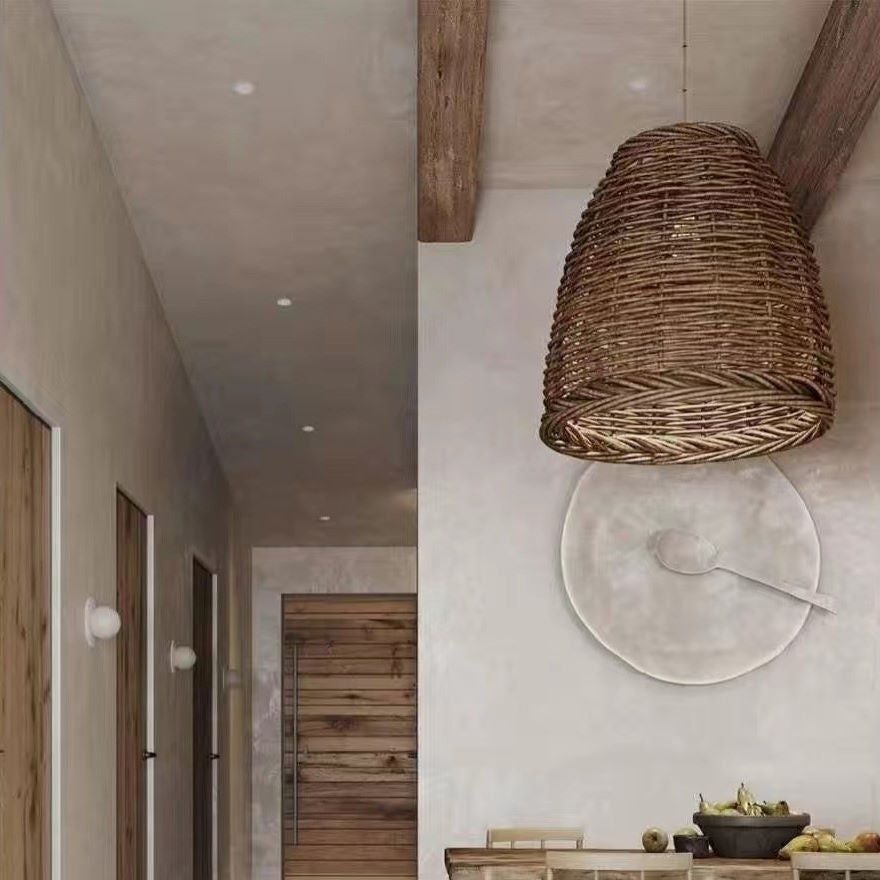 Handwoven Rattan Pendant Chandelier, E27, Vintage Style