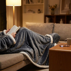 Wearable Sherpa Fleece Blanket with Sleeves and Foot Pocket