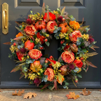 Pumpkin and Rattan Wreath 40cm in Orange, Brown and Green