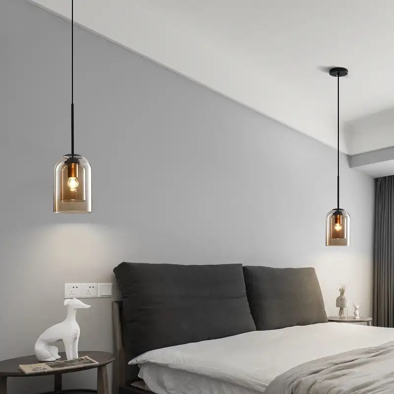 Double Glass Globe Pendant Light, Clear Glass, Nordic Style