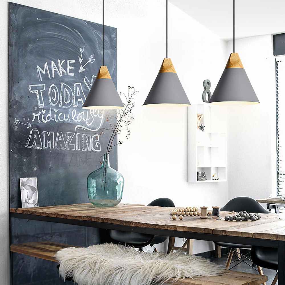 Wood and Aluminium Pendant Light, E27, Seven Colours