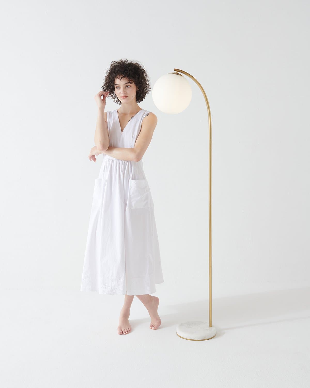 Marble-Effect Floor Lamp with Glass Globe Shade, 168cm, 3000K