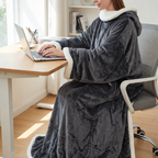 Wearable Sherpa Fleece Blanket with Sleeves and Foot Pocket