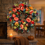Pumpkin and Rattan Wreath 40cm in Orange, Brown and Green