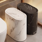 Oval Desk Bin with Lid, 29 x 29 x 14.5 cm, Marble Look