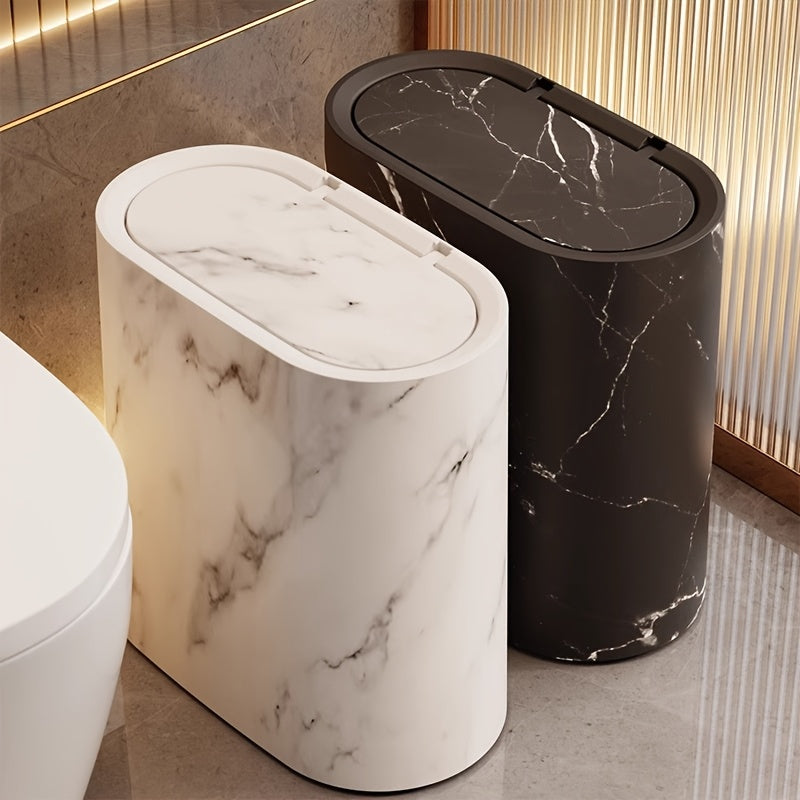 Oval Desk Bin with Lid, 29 x 29 x 14.5 cm, Marble Look