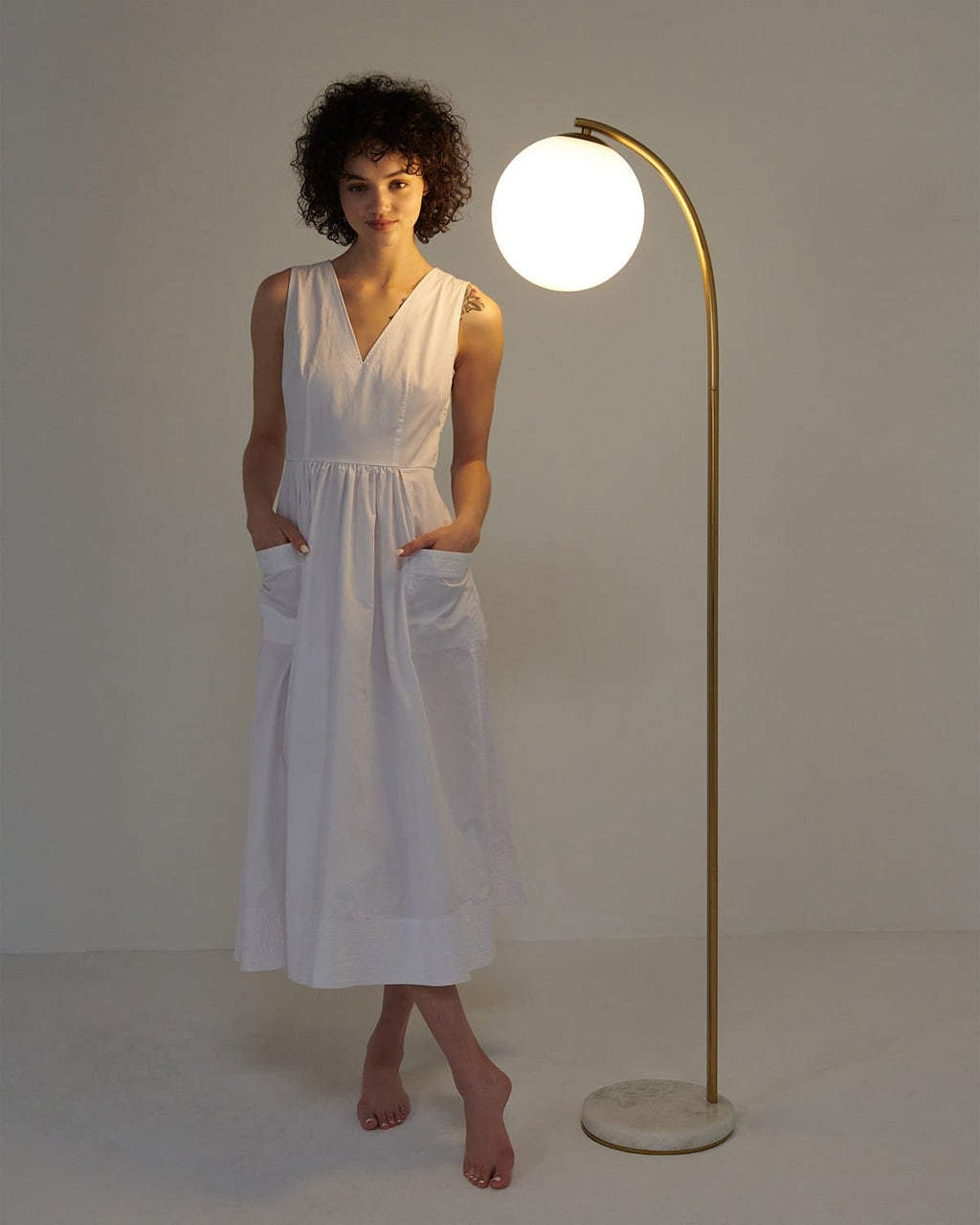 Marble-Effect Floor Lamp with Glass Globe Shade, 168cm, 3000K