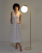 Marble-Effect Floor Lamp with Glass Globe Shade, 168cm, 3000K