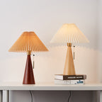 Japanese Minimalist Wood Table Lamp with Pleated Shade, 48cm