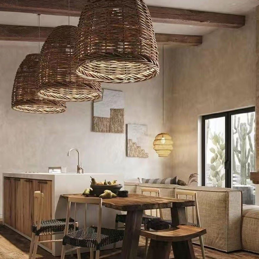 Handwoven Rattan Pendant Chandelier, E27, Vintage Style