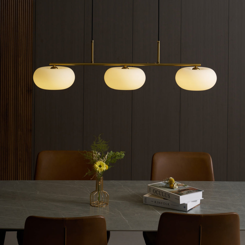 3 Light Linear Globe Pendant Light, Nickel or Gold, 98 cm