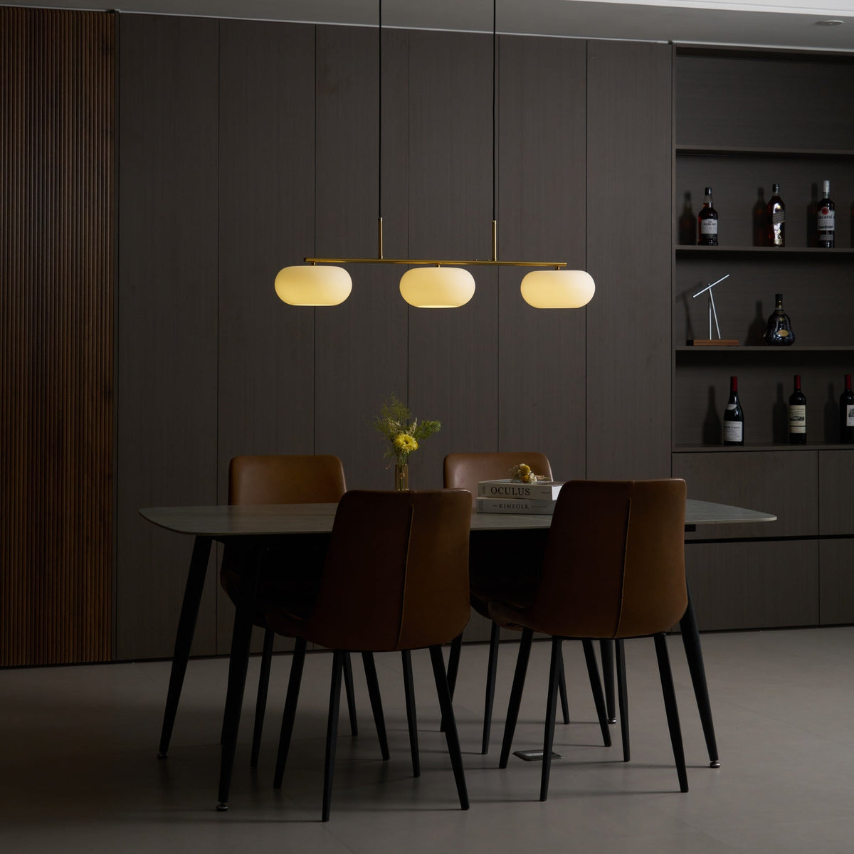 3 Light Linear Globe Pendant Light, Nickel or Gold, 98 cm
