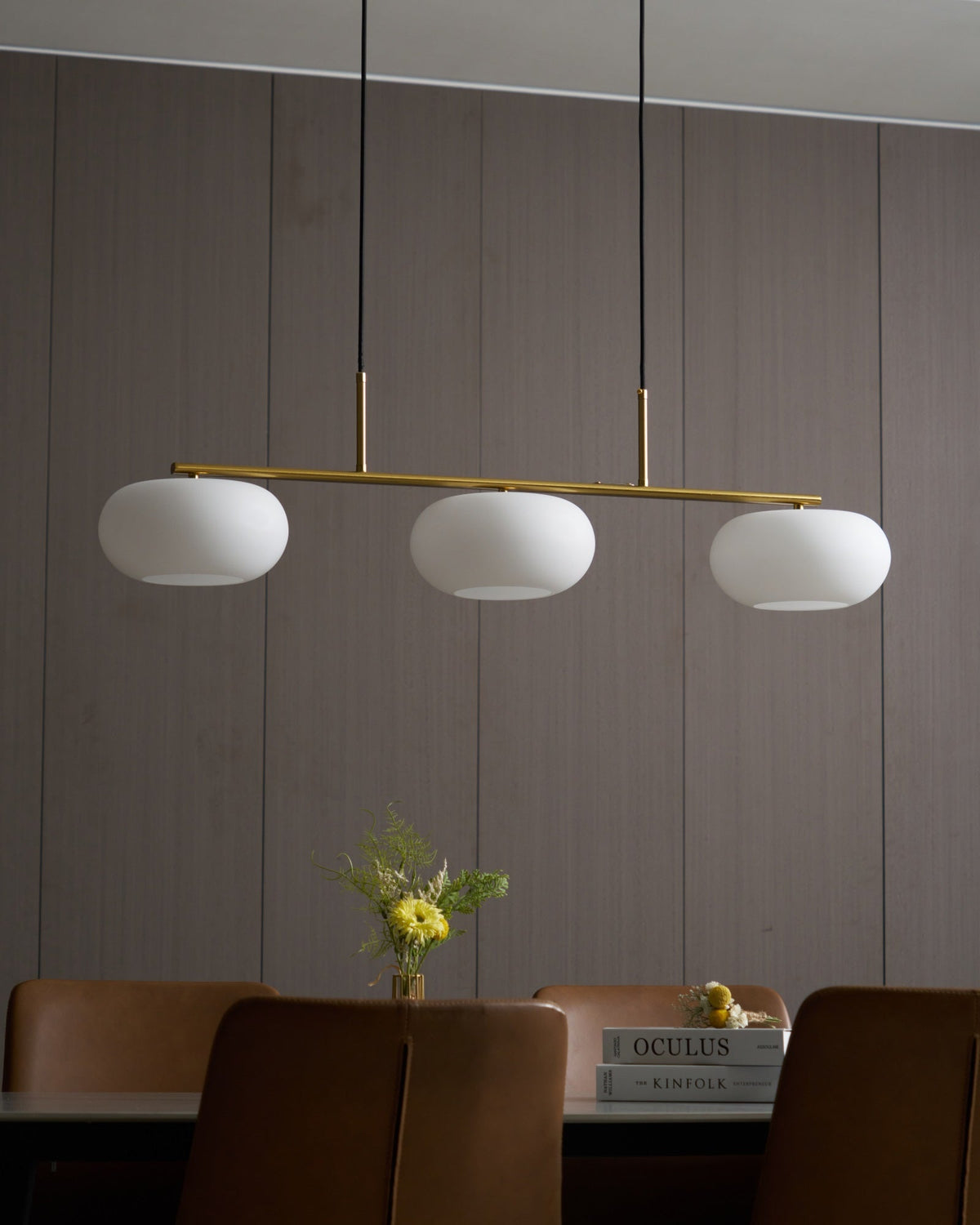 3 Light Linear Globe Pendant Light, Nickel or Gold, 98 cm