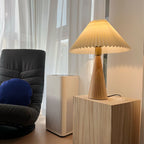 Japanese Minimalist Wood Table Lamp with Pleated Shade, 48cm