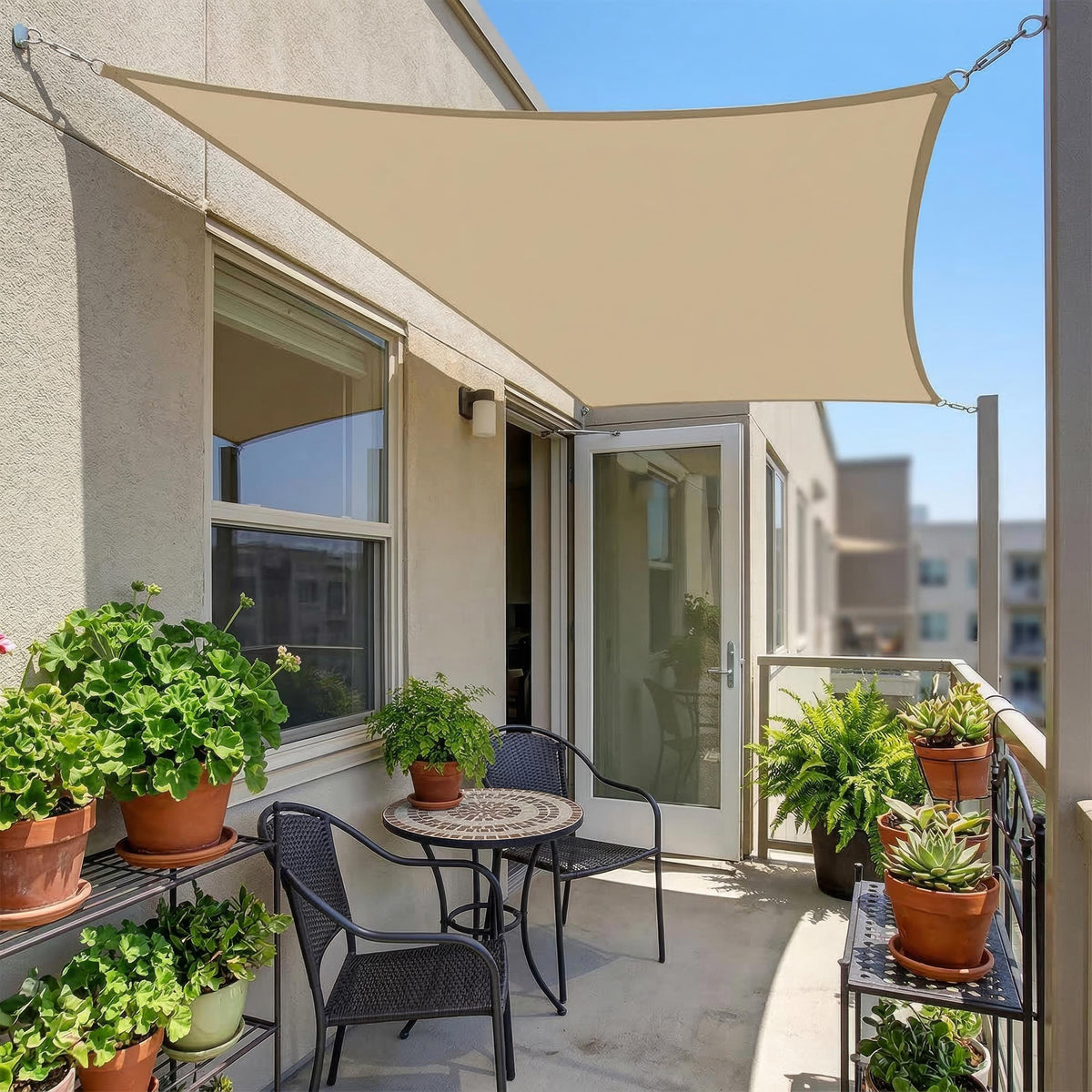 Rectangular Shade Sail in Beige, Up to 400 x 600 cm