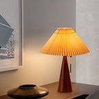 Japanese Minimalist Wood Table Lamp with Pleated Shade, 48cm