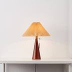 Japanese Minimalist Wood Table Lamp with Pleated Shade, 48cm