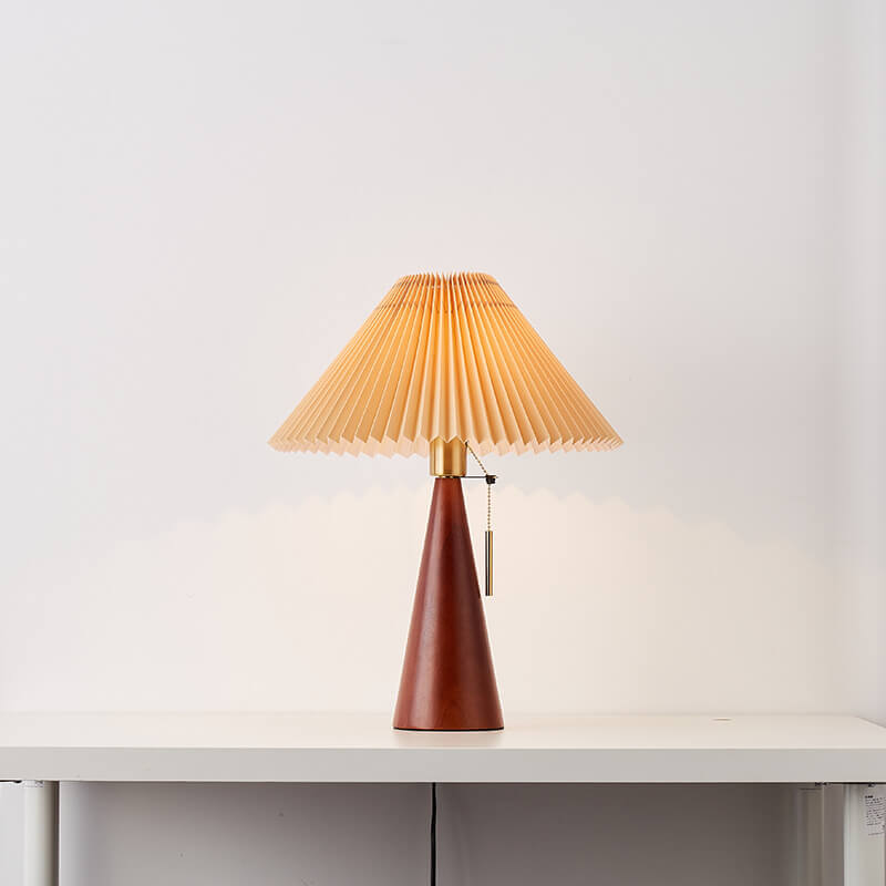 Japanese Minimalist Wood Table Lamp with Pleated Shade, 48cm