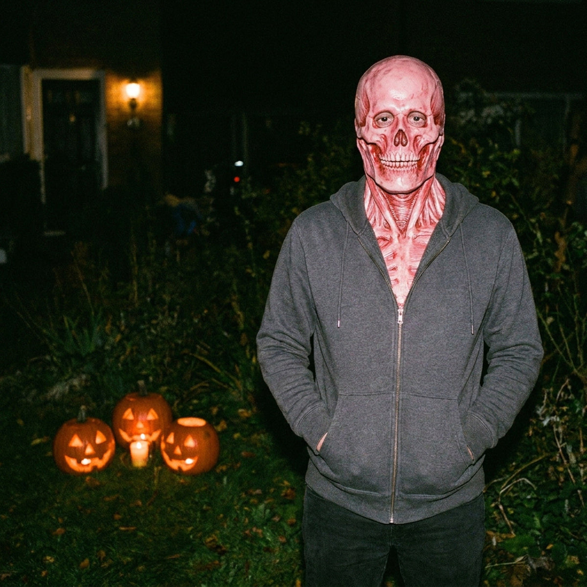 Two-Layer Halloween Mask, Clown Face over Moving-Jaw Skull