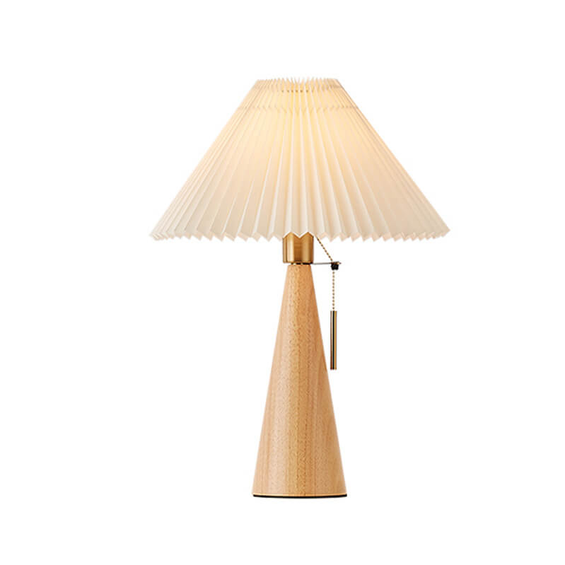 Japanese Minimalist Wood Table Lamp with Pleated Shade, 48cm