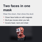 Two-Layer Halloween Mask, Clown Face over Moving-Jaw Skull
