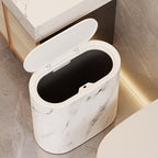 Oval Desk Bin with Lid, 29 x 29 x 14.5 cm, Marble Look