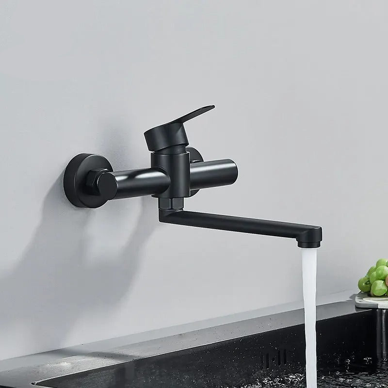 Wall Mounted Tap with Twin Handles and 360 Swivel Spout