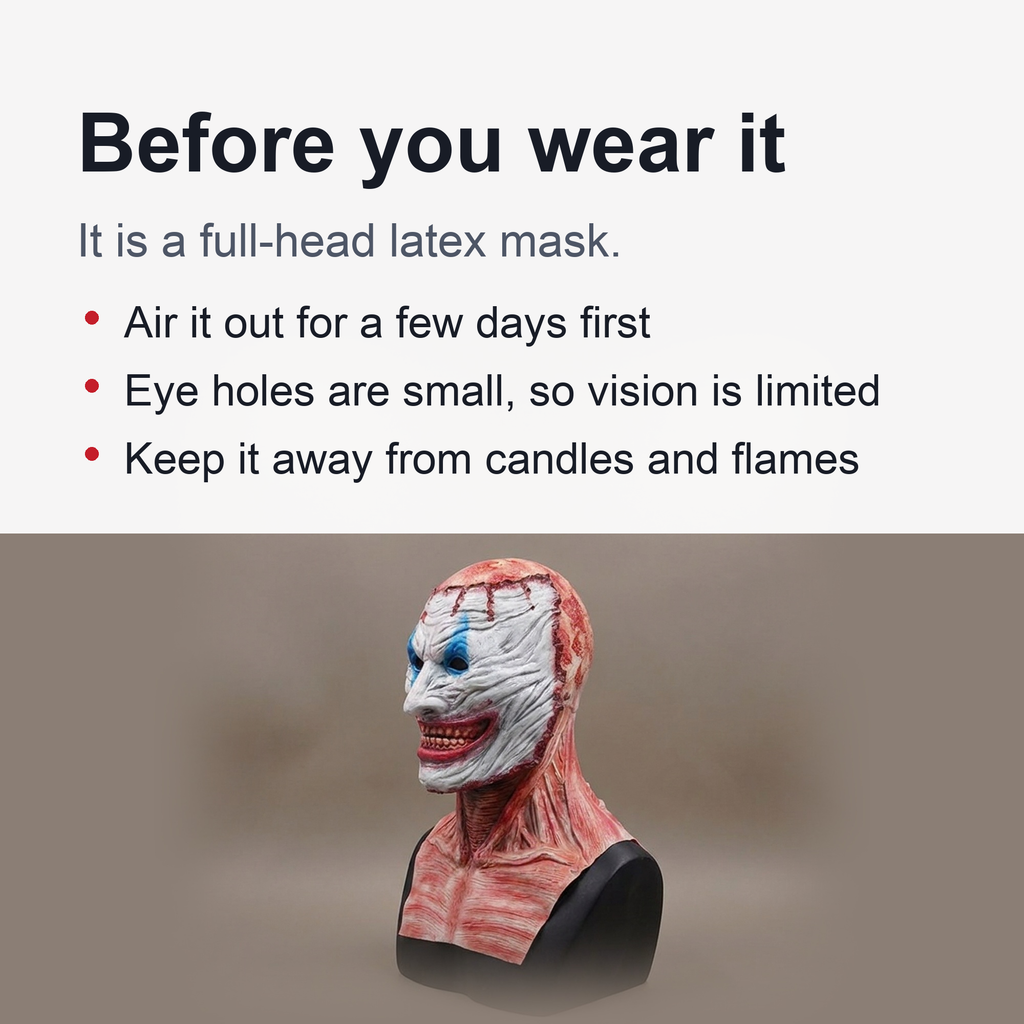 Two-Layer Halloween Mask, Clown Face over Moving-Jaw Skull