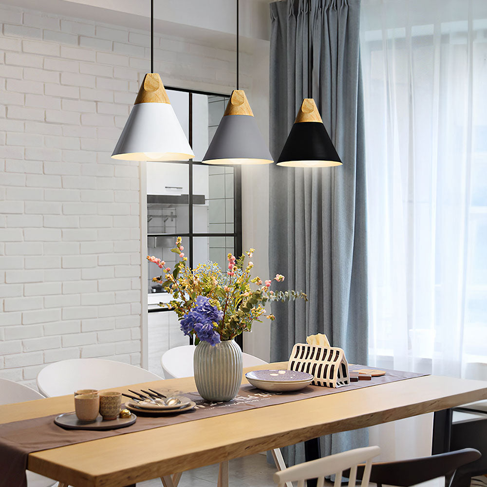 Wood and Aluminium Pendant Light, E27, Seven Colours