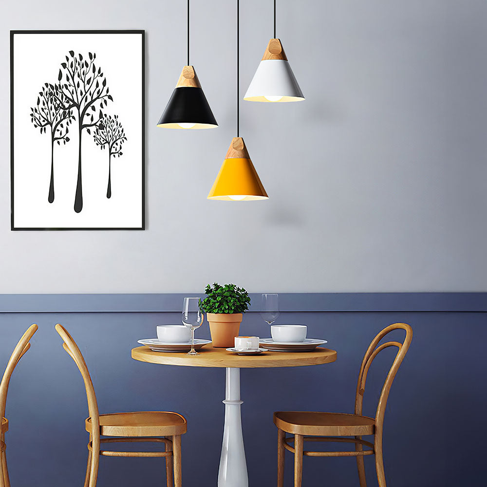 Wood and Aluminium Pendant Light, E27, Seven Colours
