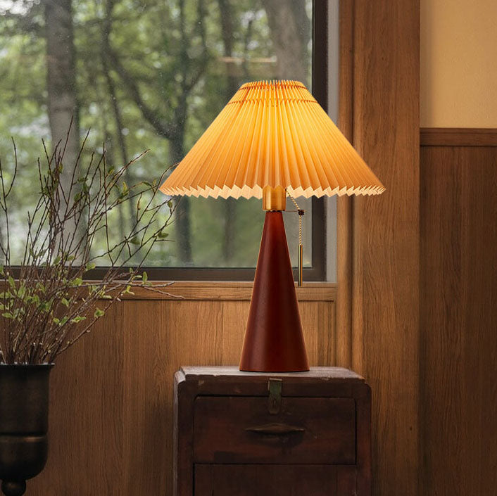Japanese Minimalist Wood Table Lamp with Pleated Shade, 48cm