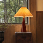 Japanese Minimalist Wood Table Lamp with Pleated Shade, 48cm