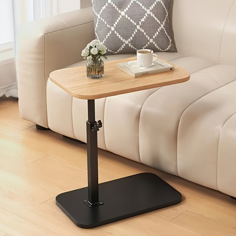 Height Adjustable Side Table for Sofa and Bed, Wood and Metal