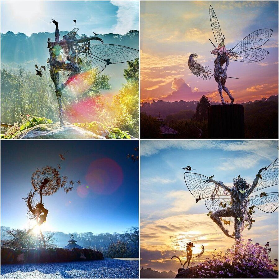 Metal Fairy with Dandelion Garden Ornament, Weather-Resistant