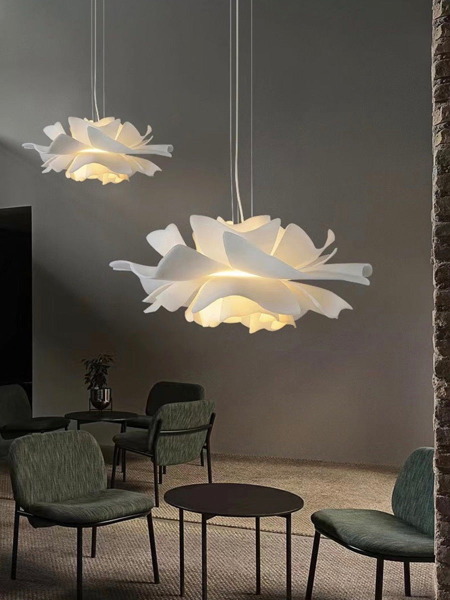 Handmade Lotus Flower Acrylic Pendant Light, White, Four Sizes