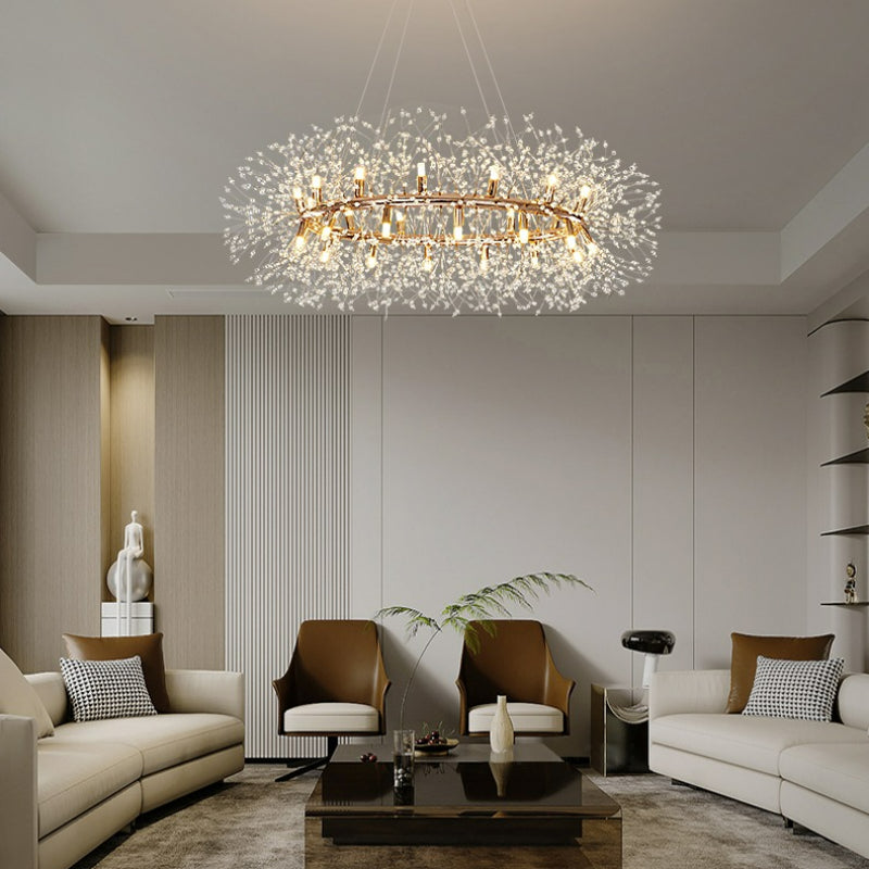 Gold Cut Glass Flower Chandelier with Adjustable Drop, E27
