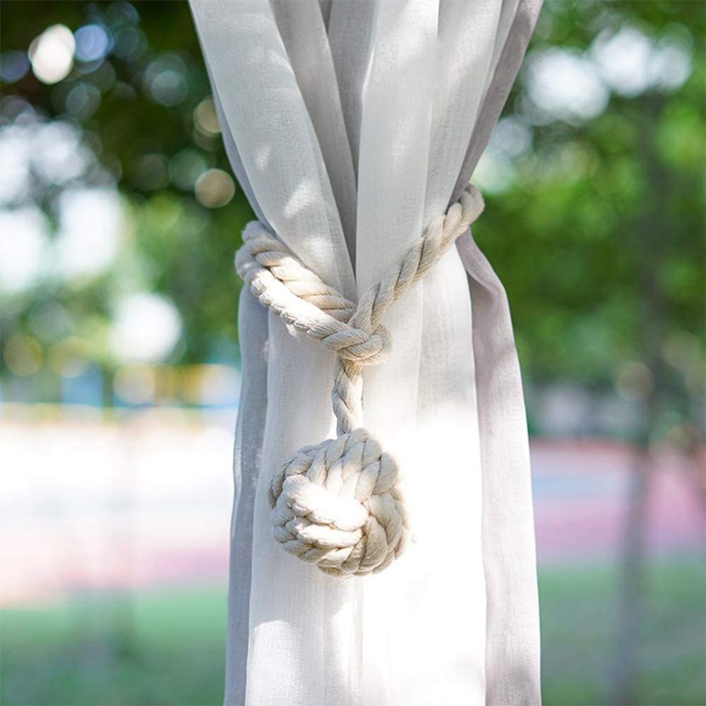 Handwoven Macrame Curtain Tie Backs with Wooden Stick