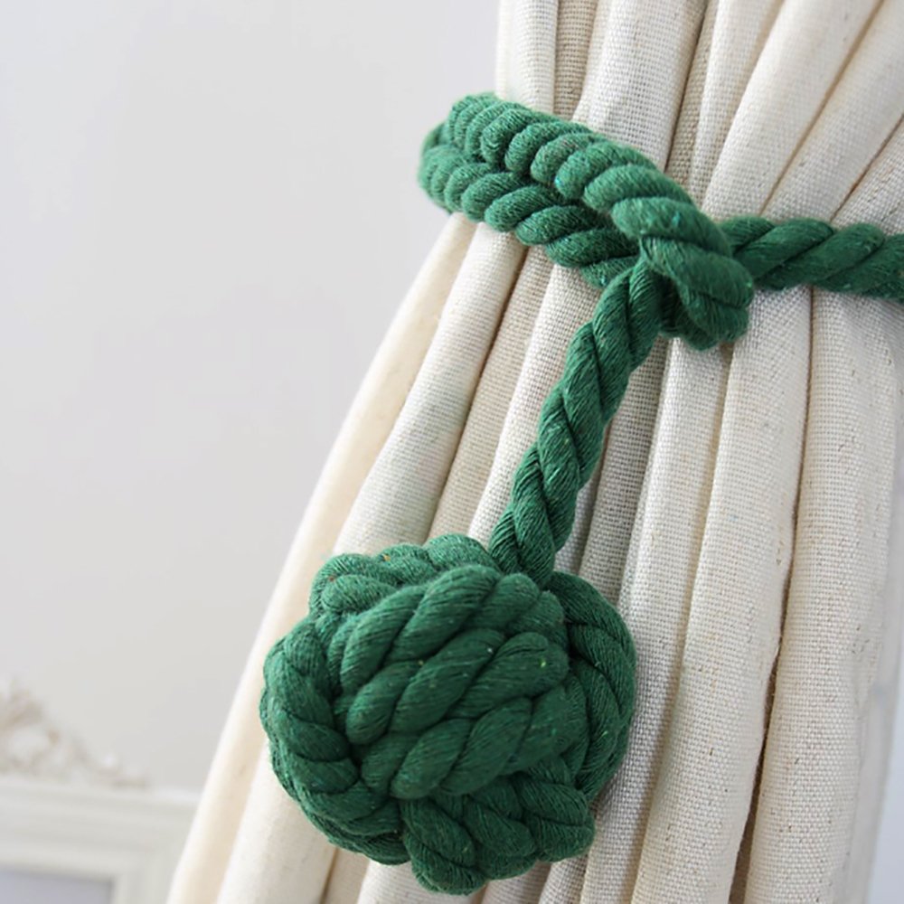 Handwoven Macrame Curtain Tie Backs with Wooden Stick