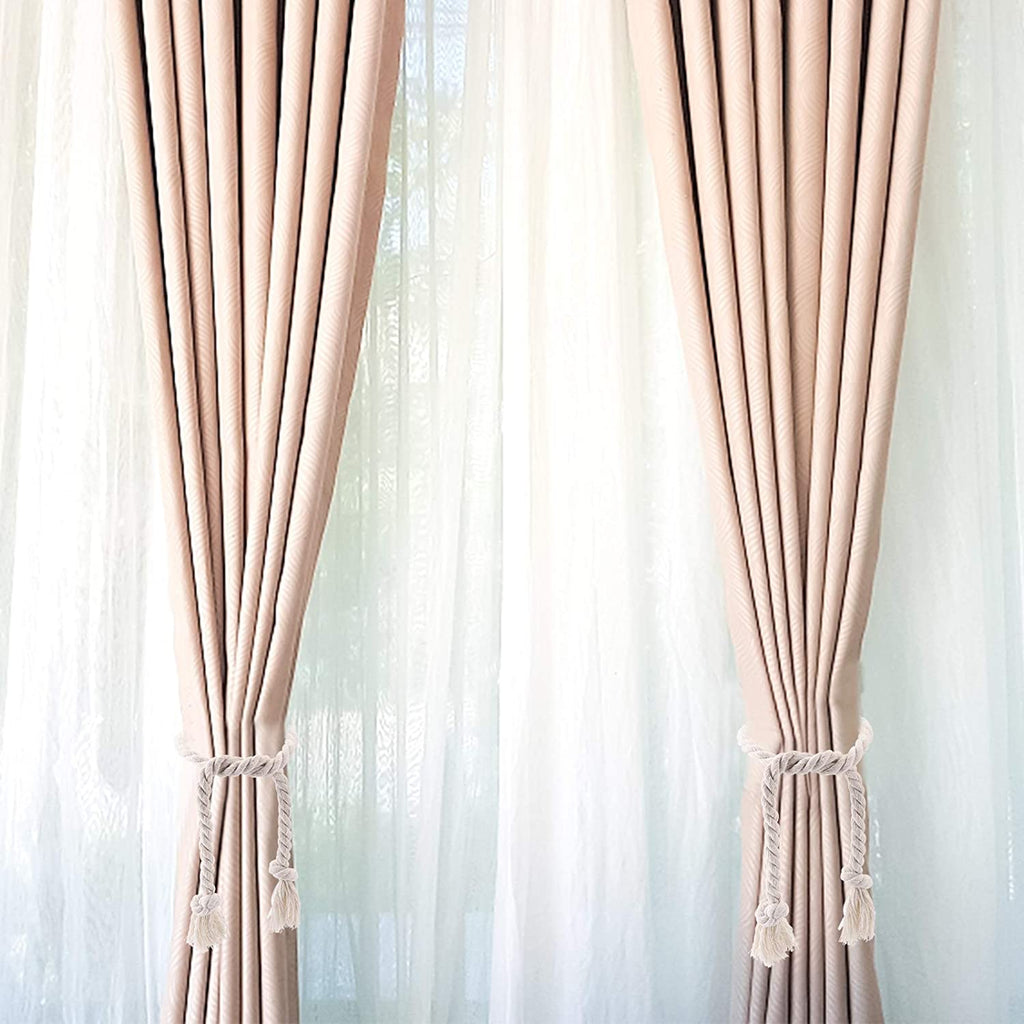 Handwoven Macrame Curtain Tie Backs with Wooden Stick