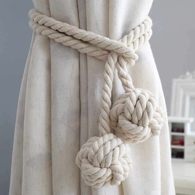 Handwoven Macrame Curtain Tie Backs with Wooden Stick