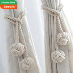 Handwoven Macrame Curtain Tie Backs with Wooden Stick