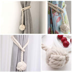 Handwoven Macrame Curtain Tie Backs with Wooden Stick