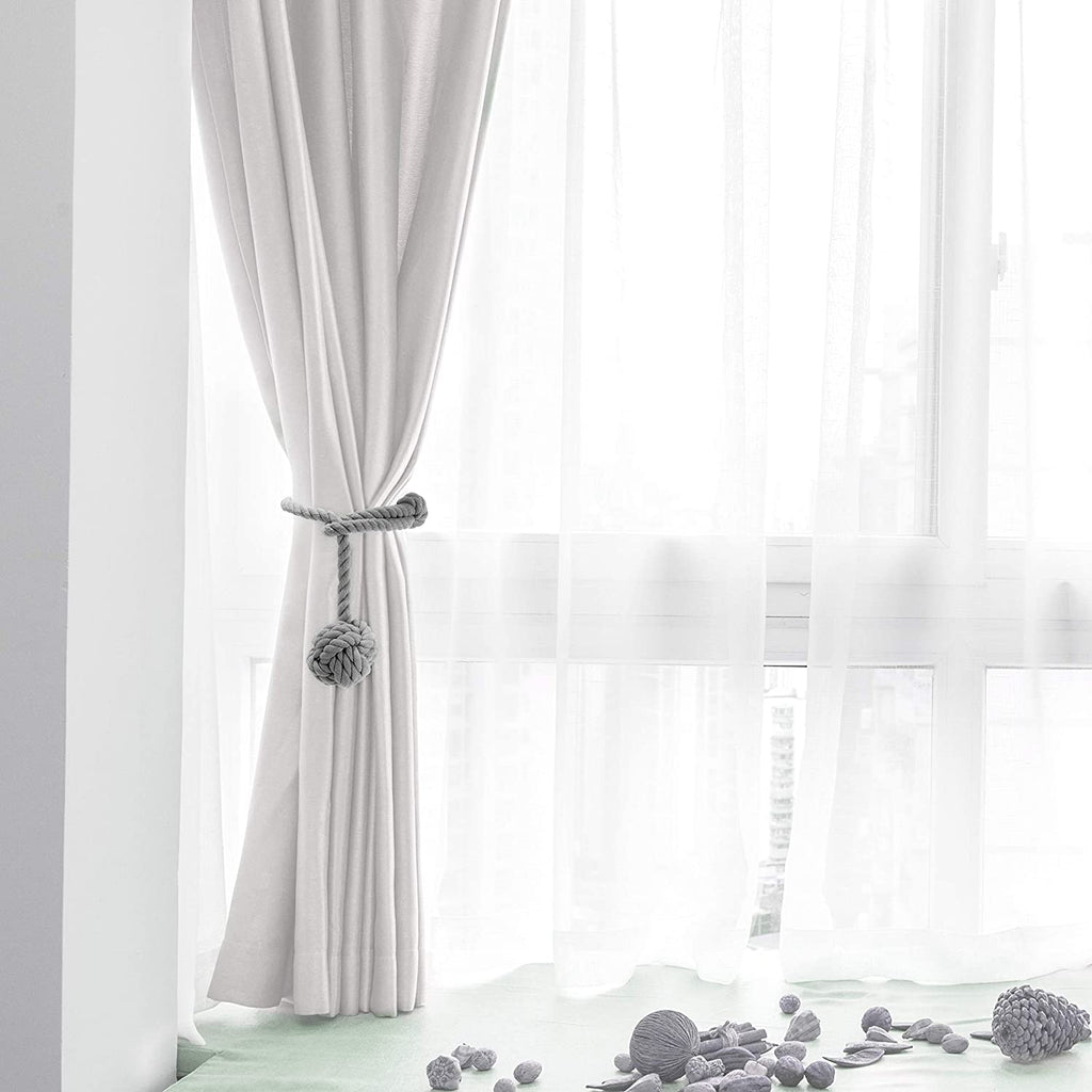 Handwoven Macrame Curtain Tie Backs with Wooden Stick